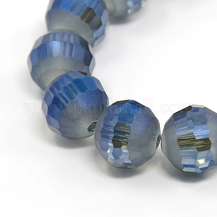 Faceted Rainbow Color Plated Frosted Glass Round Beads Strands X-EGLA-F080-B03-1