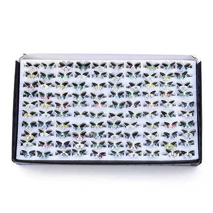 100 pièces ensemble de bagues d'humeur en fer papillon bling RJEW-N042-03-1