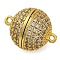Brass Micro Pave Clear Cubic Zirconia Magnetic Clasps, with Loops, Lead Free & Cadmium Free, Round, Golden, 16x12x12mm, Hole: 1.2mm