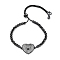 Rack Plating Brass Micro Pave Cubic Zirconia Silder Bracelets, Cadmium Free & Lead Free, Long-Lasting Plated, Heart, Black, Inner Diameter: 2-1/8~2-7/8 inch(5.3~7.3cm)