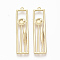 Brass Pendants, Nickel Free, Rectangle with Flower & Leaf, Real 18K Gold Plated, 31x7.5x1.5mm, Hole: 0.8mm