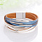 Two Tone Imitation Leather Multi-strand Bracelets for Women, with Platinum Magnetic Clasps, Light Steel Blue, 7-5/8 inch(19.5cm)