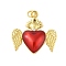 Rack Plating Brass Enamel Pendants, with Jump Ring Cubic Zirconia, Cadmium Free & Lead Free, Heart with Wing Charm, FireBrick, 26x26x4.5mm, Hole: 3mm