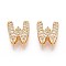 Brass Micro Pave Clear Cubic Zirconia Beads, Letter, Nickel Free, Letter W, 9.5x9x5mm, Hole: 3.5X2mm