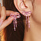 Brass Rhinestone Stud Earrings, Bowknot, Rose, 44x27mm