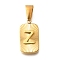 304 Stainless Steel Pendants, Rectangle with Letter Charm, Real 18K Gold Plated, Letter Z, 22x12.5x4mm, Hole: 8x4mm
