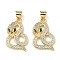 Brass Micro Pave Cubic Zirconia Pendants, Rack Plating, Snake, Lead Free & Cadmium Free, Long-Lasting Plated, Real 18K Gold Plated, 19.5x13x4mm, Hole: 4x3.5mm