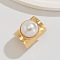 Alloy with Plastic Pearl Finger Rings, Half Round, Statement Rings, Golden, 18mm