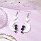 Acrylic Dangle Earrings, with Shell Beads, Cat & Moon, Platinum, Heart, 76.5x26.5mm