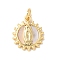 Brass Pave Natural White Shell Pendants, Religion Virgin Mary Charms, Long-Lasting Plated, Lead Free & Cadmium Free, Rack Plating, Real 18K Gold Plated, 15.5x13x2mm, Hole: 3mm
