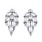 Brass Inlaid Clear Cubic Zirconia Pendants, Leaf, Platinum, 19x9x3.5mm, Hole: 1.2mm