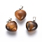 Natural Tiger Eye Pendants, with Platinum Tone Brass Findings, Heart, 18x15x10mm, Hole: 5x7mm
