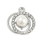 Rack Plating Alloy Micro Pave Rhinestone Pendants, with ABS Imitation Pearl, Flat Round, Platinum, 19x18x9mm, Hole: 2mm