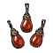Natural Red Jasper Pendants, Brass Teardrop Charms, Red Copper, Lead Free & Cadmium Free, 31x15x8mm, Hole: 5x7.5mm
