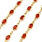 Brass Glass Oval Link Chains, with Spool, Long-Lasting Plated, Soldered, Lead Free & Cadmium Free, Rack Plating, Real 18K Gold Plated, FireBrick, 13.5x5x2.5mm