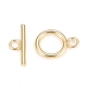 Cierres de palanca de latón, Plateado de larga duración, anillo, real 18k chapado en oro, bar: 6x18x2.1 mm, agujero: 2.4 mm, anillo: 16.5x13.2x2.2 mm, agujero: 2.4 mm