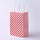 クラフト紙袋  ハンドル付き  ギフトバッグ  ショッピングバッグ  長方形  斜め縞模様  レッド  33x26x12cm CARB-E002-L-L03-1