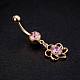 Piercing Jewelry Real 18K Gold Plated Brass Rhinestone Flower Navel Ring Belly Rings AJEW-EE0001-40B-2