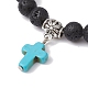 Bracelet extensible à perles rondes en pierre de lave naturelle BJEW-JB09744-01-3