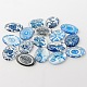 Blue and White Floral Theme Ornaments Glass Oval Flatback Cabochons GGLA-A003-13x18-YY-1