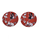 スプレープリントアイアン製ペンダント  ラバー加工スタイル  3dプリント  梅の花柄  フラットラウンド  暗赤色  25.5x0.8mm  穴：1.2mm X-IFIN-T016-41-2