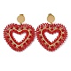 Woven Glass Beaded Heart Dangle Stud Earrings EJEW-A105-09G-1