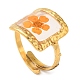 Résine époxy carrée orange foncé avec anneaux réglables en fleurs sèches RJEW-G304-03G-01-1