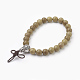 Perles de bois de santal rondes teintes naturelles bracelets extensibles BJEW-JB03844-2