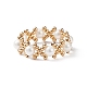 Shell Pearl & Brass Braided Bead Cross Finger Ring for Women RJEW-TA00053-5