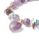 Natural Amethyst Round Beaded Stretch Bracelet with Heart Charms for Women BJEW-TA00245-2