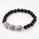 Agate noire naturelle perle ronde bracelets extensibles BJEW-L600-01-2
