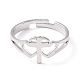Double coeur avec croix 304 anneau réglable en acier inoxydable pour femme RJEW-B035-06P-2