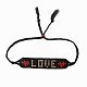 Bracciale da donna a fascia larga con semi di vetro con parola amore cuore amicizia BJEW-P269-12-2