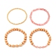 Ensemble de bracelets extensibles à perles rondes en quartz et bois de cerisier synthétique 4pcs 4 styles BJEW-JB07626-4
