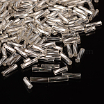 Glass Twist Bugles Seed Beads, Silver Lined, White, about 6mm long, 1.8mm in diameter, hole: 0.6mm, about 10000pcs/bag. Sold per package of one pound