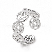 304 Stainless Steel Star of David Open Cuff Ring for Women RJEW-C053-01P