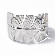 304 Stainless Steel Feather Open Cuff Bangle for Women BJEW-F442-01P