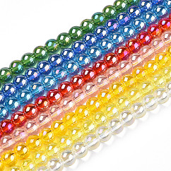Galvanisieren transparente Glasperlen Stränge, ab Farbe plattiert, Runde, Mischfarbe, 6~6.5 mm, Bohrung: 1.4 mm, ca. 67~70 Stk. / Strang, 14.76 Zoll ~ 15.16 Zoll (37.5~38.5 cm)