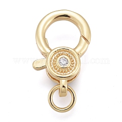Ottone micro spianare zirconi fermagli aragosta artiglio,  cadmio& piombo libero, con anelli di salto, placcato di lunga durata, chiaro, vero placcato oro 18k, 16x10x5mm, Foro: 3 mm