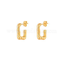 Quadratische Ohrstecker aus 304 Edelstahl für Damen, halbe Creolen, echtes 18k vergoldet, 16x13 mm
