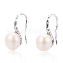Orecchini pendenti in ottone con perle naturali, tondo, Vero platino placcato, 17.5~19x8.5~9mm