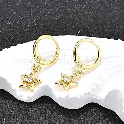 Boucles d'oreilles créoles en zircone cubique transparente à micro pavé d'étoiles en laiton&nbsp;EJEW-H157-04G