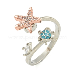 Drehbare Manschettenringe aus Emaille mit Schildkröte und Seestern für Damen&nbsp;X-RJEW-M016-08P
