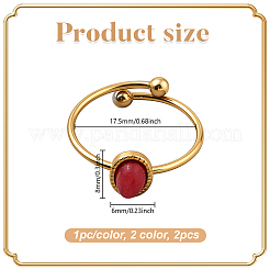 2 bague de manchette réglable en acier inoxydable bicolore avec pierres précieuses de synthèse&nbsp;RJEW-GO0001-27A