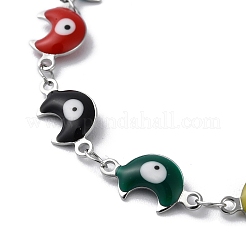 Braccialetto a catena a maglie smaltate con luna e malocchio&nbsp;BJEW-G683-01P-01