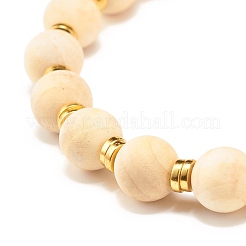 Bracciale elasticizzato con perline tonde in legno naturale&nbsp;BJEW-JB07132