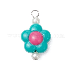 Perles acryliques opaques bicolores avec pendentifs à tête plate en acier inoxydable 304&nbsp;PALLOY-JF03483-02