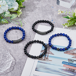 4 Stück 4 Stile natürliche Lapislazuli & Glasperlen Stretch-Armbänder Set&nbsp;BJEW-FI0001-56