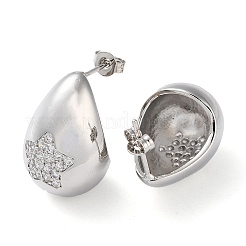 Boucles d'oreilles en forme de larme avec étoile en laiton micro pavé de zircones cubiques transparentes&nbsp;EJEW-A034-03P