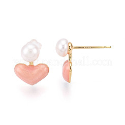 Herz-Ohrstecker aus Messing mit Naturperlen&nbsp;PEAR-N020-06Y